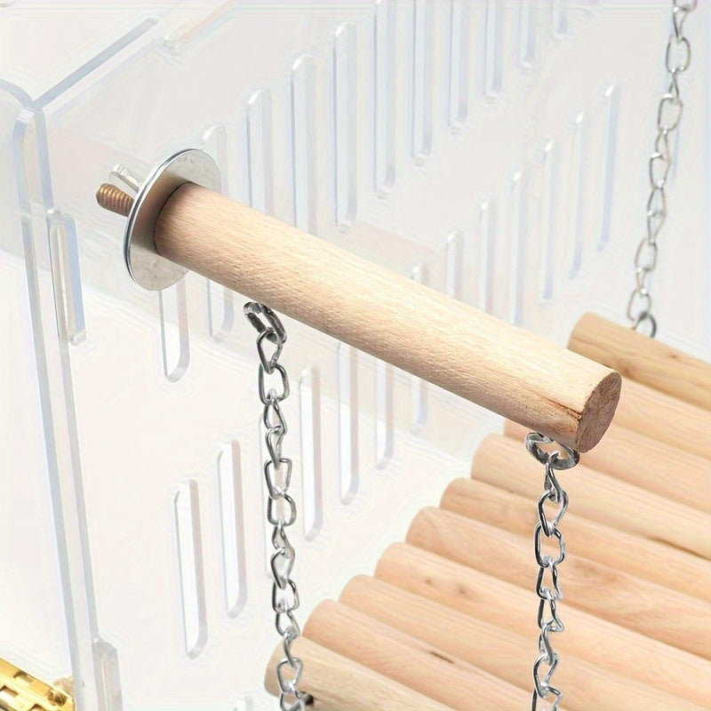 Rainbow Parrot Swing Bridge - Natural Wood Double-Bar Hammock for Bird Cages