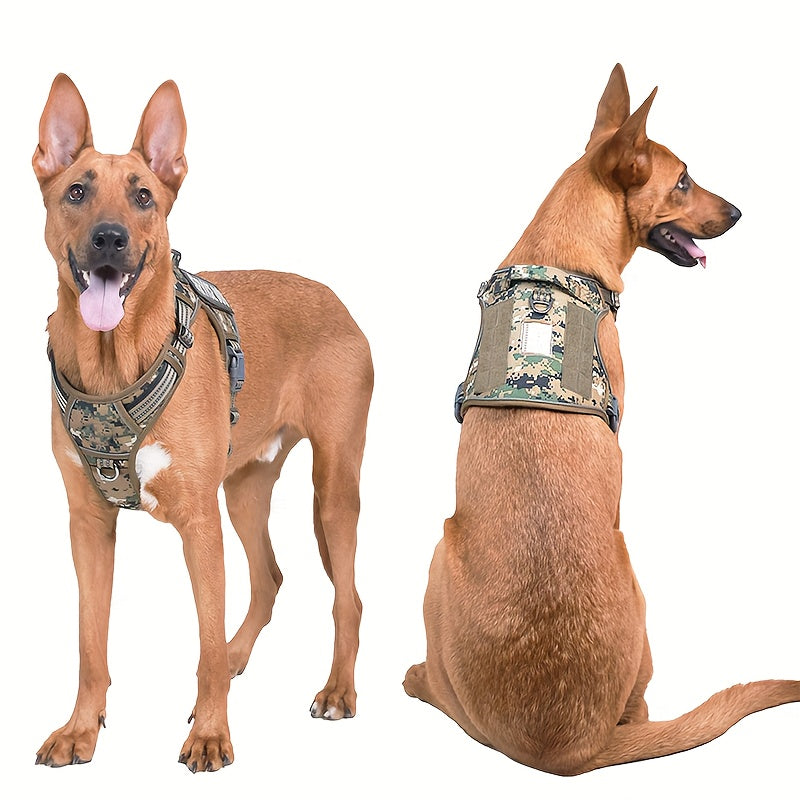 Tactical No-Pull Dog Harness – Adjustable Reflective Camouflage Vest for Large Dogs, Training & Service Use