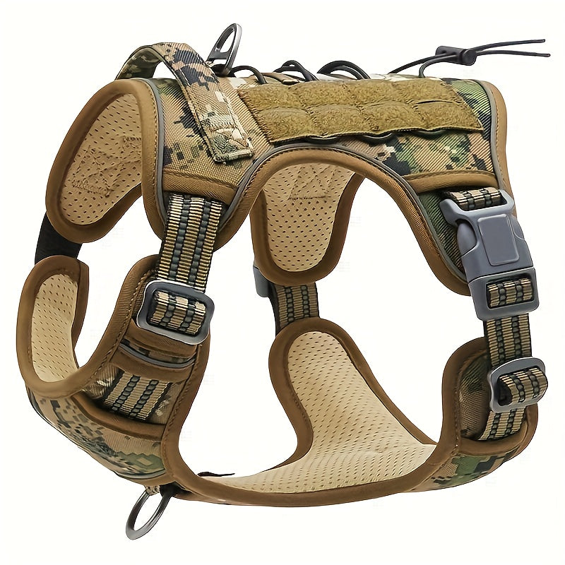 Tactical No-Pull Dog Harness – Adjustable Reflective Camouflage Vest for Large Dogs, Training & Service Use