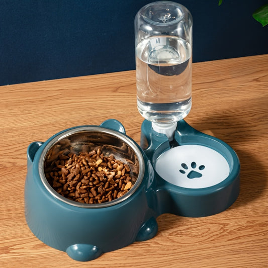 2-in-1 Stainless Steel Pet Feeder with Automatic Water Dispenser – Tilted Elevated Bowls for Cats & Dogs