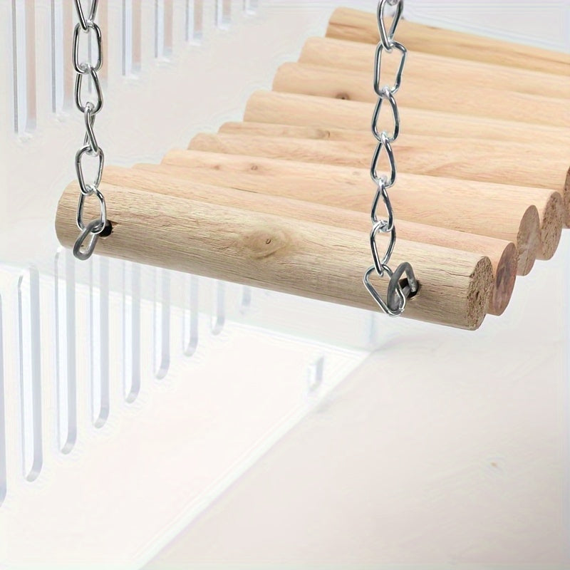 Rainbow Parrot Swing Bridge - Natural Wood Double-Bar Hammock for Bird Cages