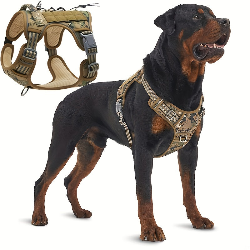 Tactical No-Pull Dog Harness – Adjustable Reflective Camouflage Vest for Large Dogs, Training & Service Use