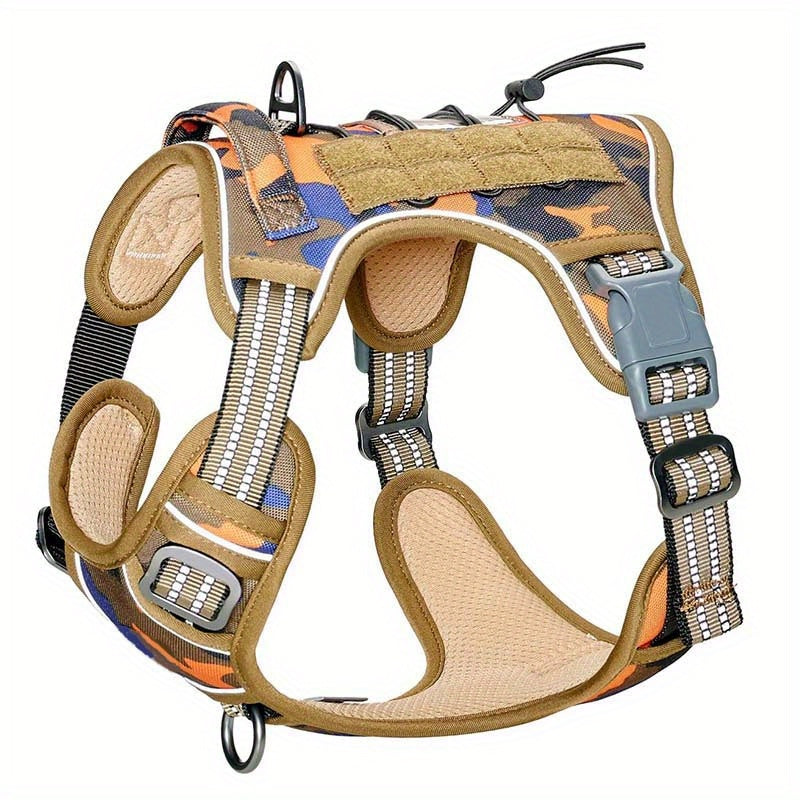 Tactical No-Pull Dog Harness – Adjustable Reflective Camouflage Vest for Large Dogs, Training & Service Use
