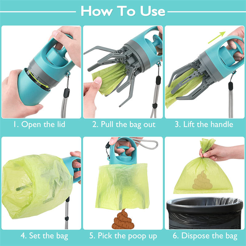 All-in-One Dog Pooper Scooper with Bag Holder & 8-Claw Grip